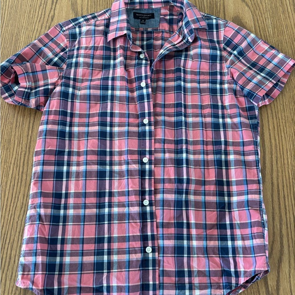 Banana Republic Pink and Blue Plaid Shirt